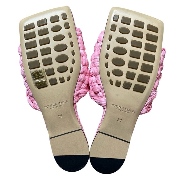 Bottega Veneta Pink Raffia Stretch Flat Sandals in Blossom Size 36 / US 6 - Picture 8 of 14